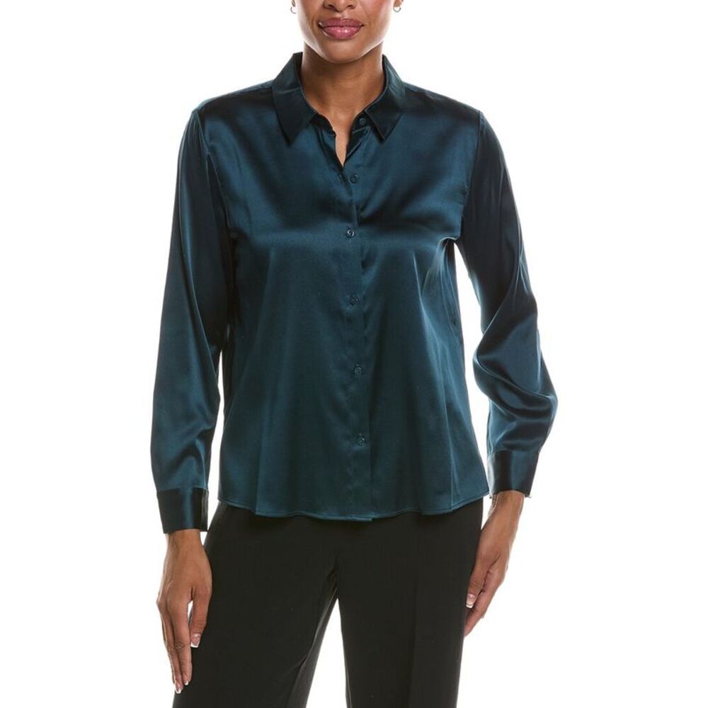 Eileen Fisher Womens Petite Classic Silk-Blend Shirt